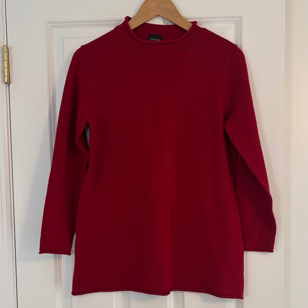 Eileen Fisher merino wool roll neck sweater in red